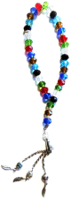 Sabha de luxe pour femmes - Chapelet 33 perles cristal multicolores avec decorations metalliques argentees