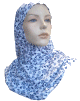 Hijab 1 piece blanc paillete  avec motifs fleurs bleues marines