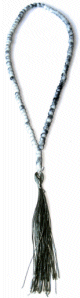 Sabha (Chapelet) 99 perles en verre de couleur Gris fonce et motifs noirs