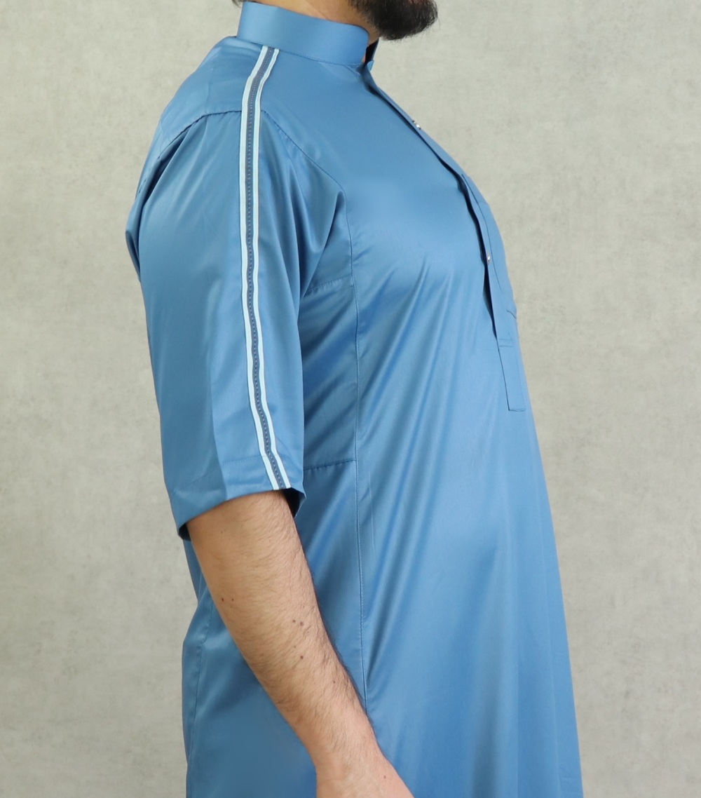 Qamis homme moderne haut de gamme de couleur bleu nuit (tissu satiné)