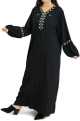 Robe (Abaya) manches longues avec motifs et fermeture devant - Couleur Noir