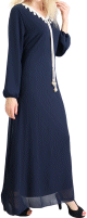 Robe maxi-longue fluide avec cordons a pompons pour femme - Couleur Bleu nuit