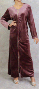 Robe longue en velours avec fermeture zip de couleur vieux rose
