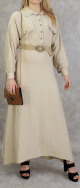 Robe longue evasee avec ceinture tressee - Couleur beige