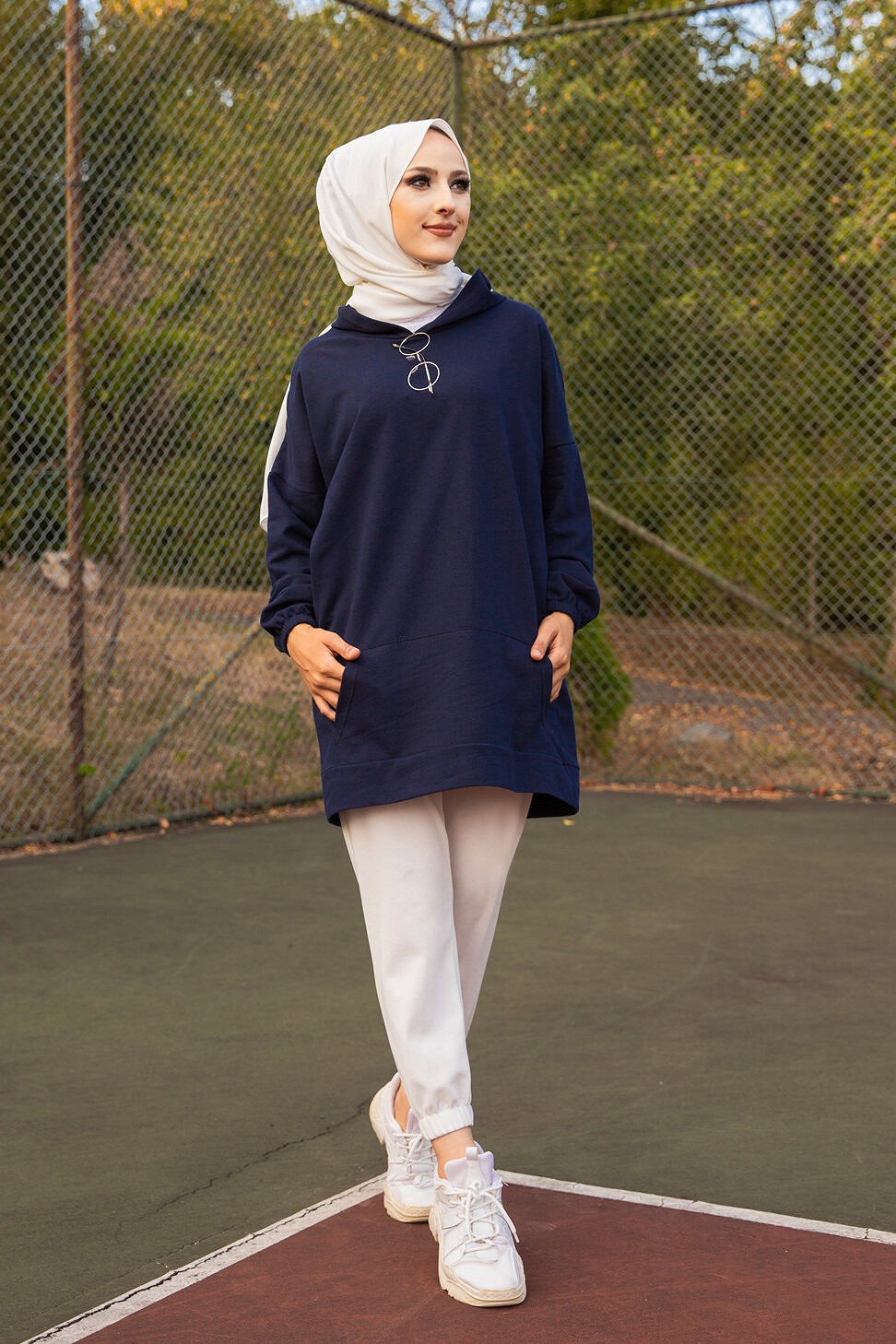 Sweat long sport femme avec capuche (Vetement moderne hijab) - Couleur Gris  anthracite