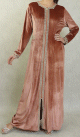 Robe longue en velours brodee fermeture zip pour femme (Automne/Hiver) - Couleur Beige