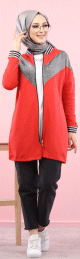 Veste argentee pour femme - Tunique zippee style sportswear (Mode Musulmane) - Couleur rouge