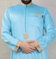 Qamis satine moderne de luxe pour homme - Couleur bleu ciel et beige