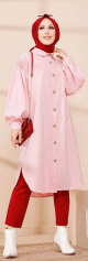 Chemise longue et ample pour femme (Vetement hijab tendance) - Couleur rose poudre