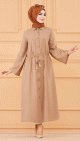 Robe casual avec ceinture integree pour femme (Boutique en ligne Hijab & Mode Musulmane France) - Couleur beige
