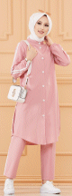 Ensemble casual : Tunique boutonnée -chemise longue- et son pantalon pour femme (Vêtement Hijab moderne) - Couleur rose poudré Ensemble casual : Tunique boutonnee -chemise longue- et son pantalon pour femme (Vetement Hijab moderne) - Couleur rose poudre