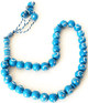 Chapelet "Sebha" bleu a 33 gros grains avec motifs argentes croissant musulman