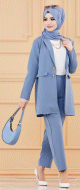 Ensemble habillé Veste et Pantalon femme (Tenue Modest Fashion France) - Couleur bleu indigo Ensemble habille Veste et Pantalon femme (Tenue Modest Fashion France) - Couleur bleu indigo