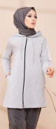 Cardigan zippe pour femme (Vetement moderne hijab 2024) - Couleur gris clair