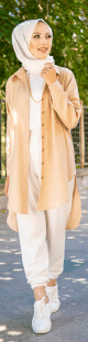 Chemise longe pour femme (Vetement style chic pour hijab) - Couleur beige