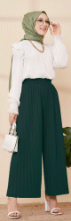 Pantalon plisse ample pour femme - Couleur vert emeraude
