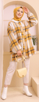Surchemise ample a grands carreaux pour femme - Vetement Modest Fashion Automne Hiver - Couleur moutarde