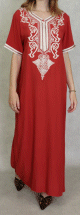 Robe longue orientale avec borderies en coton pour femme - Couleur brique