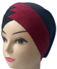 Turban bonnet croise bicolore femme moderne - Couleur Noir et Rouge bardeaux