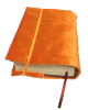 Coran bilingue (francais-arabe) avec son protege Coran artisanal en velours orange satine