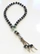 Sabha Chapelet 33 perles cristal noir avec decorations metalliques argentees